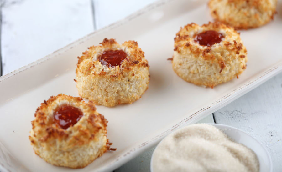 Three Coconut Macaroons on White Plate